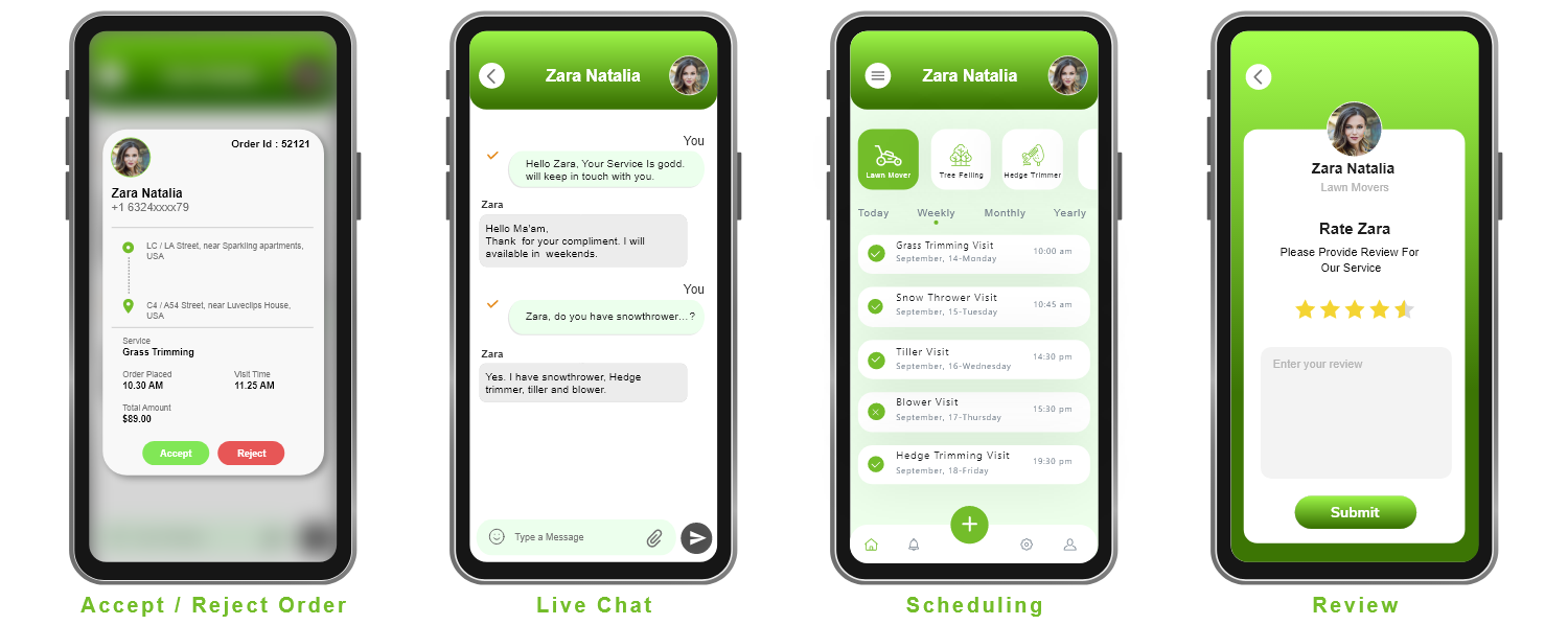 features of uber for lawn care app