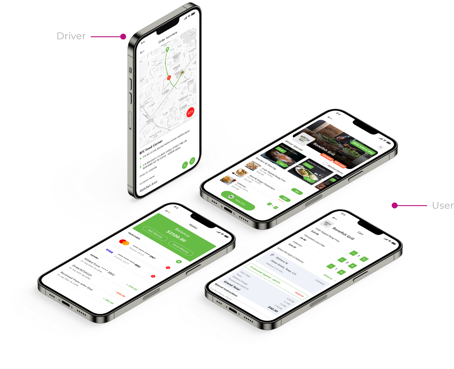Food delivery app design mockup