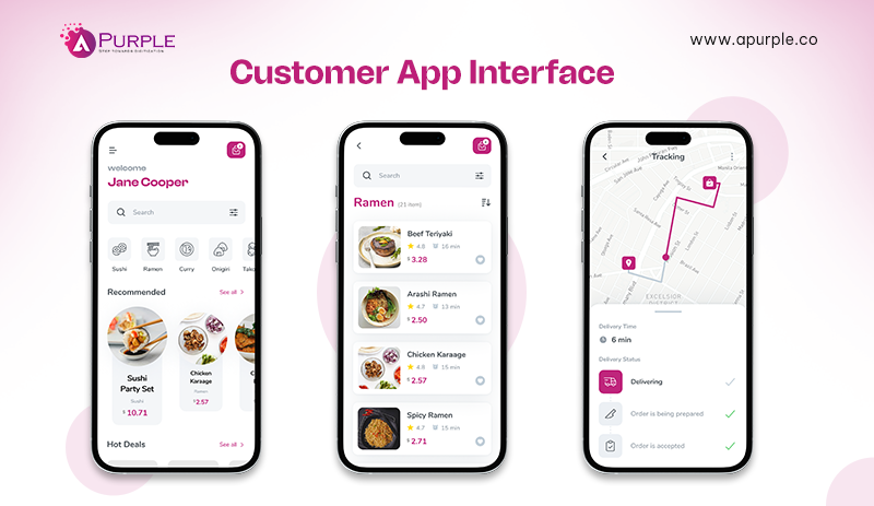 Customer panel features in food delivery app